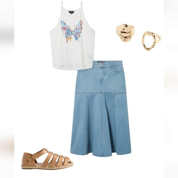 Torrid Maxy Denim Flowy Contemporary jean Skirt 0x (Size 10 fits size 14) - Picture 6 of 10